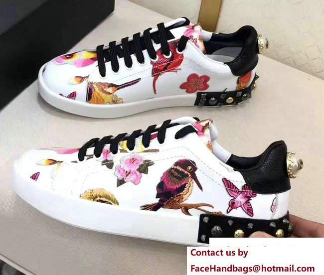 Dolce & Gabbana Leather Sneakers Rose Print White/Black 2017